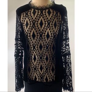 Nanette Lepore black lace and velvet top size M
